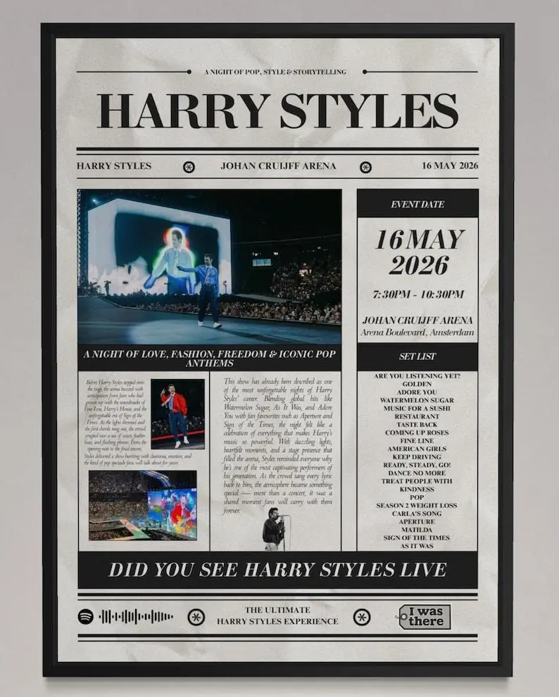 Harry Styles -  Newspaper Style Concert Poster  Poster, Trendy Wall Art, Motivational Poster, Digital Print, What If Poster Print