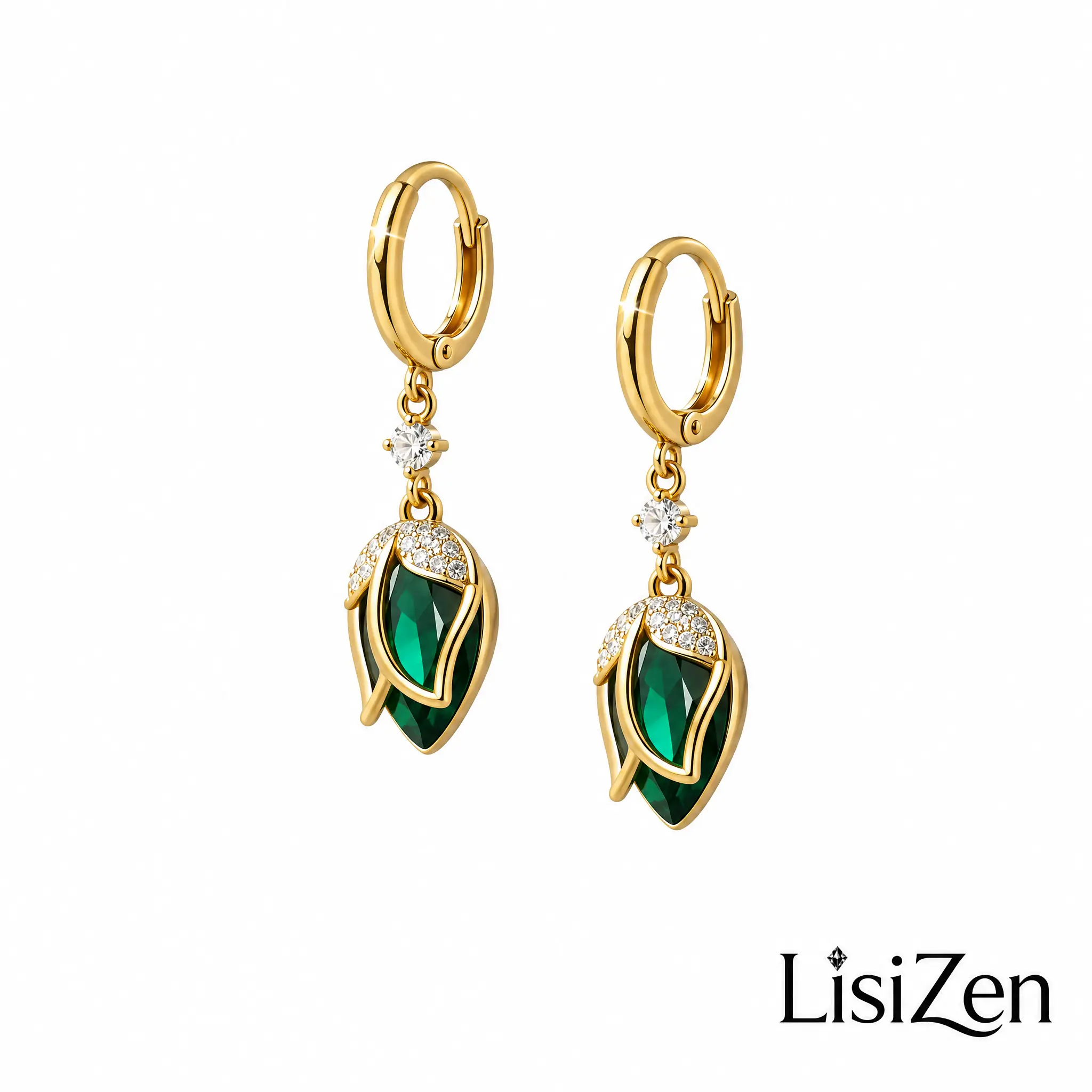 LisiZen Tulip Bud Huggie Hoop Earrings with S925 Silver Post, Dainty Cubic Zirconia Flower Jewelry DZEH6235