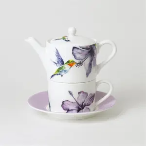 Roy Kirkham ER30121 TEA FOR ONE Teapot with Tea Cup and Saucer - HUMMINGBIRD