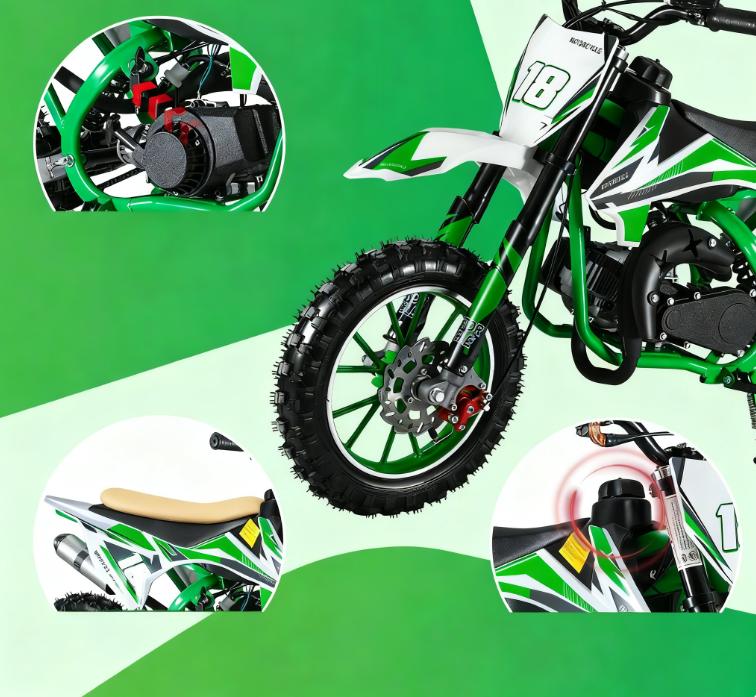 Explorinox Kids Dirt Bike:Children's electric toys car, Max Speed 30 KM/H, Professional Front & Rear Disc Brakes for Safe Riding (Green)