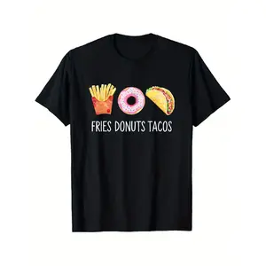 Men'S Funny Fries Donuts Tacos Graphic T-Shirt - 100% 180gsm Soft Casual Round Neck Tee with Political Humor Print & Fast Food Design, S-XXXL Sizes for Casual Attire, Themed Events & Novelty Foodie Apparel - Funny Food Lover Gift