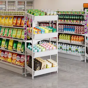 LITTLE TREE Wood Fruit and Vegetable Basket Stand Rack for Kitchen, Office, Store, Supremarket, 4-Tier Retail Display Stand, Wood Metal Snack Shelf, Chips Shelf