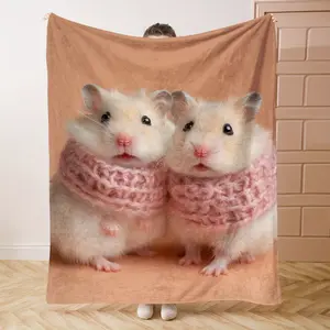 1PC Cute HamsterPrint Flannel Blanket Beautiful and Comfortable Warm Nap Blanket for Sofa, Bed, Office, Car, Camping Travel Blanket, Home Decoration - Four Seasons Gift