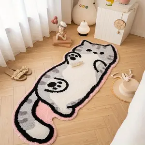 Cute Cartoon Cat Animal Printed Rug, Fluffy Bedside Washable Creative Irregular Carpet for Bedroom Bedside, Home Decor Long Strip Mat Rug Living Room, Shaped Kid Funny Rugs, Room Dog Pet and Children Entryway
