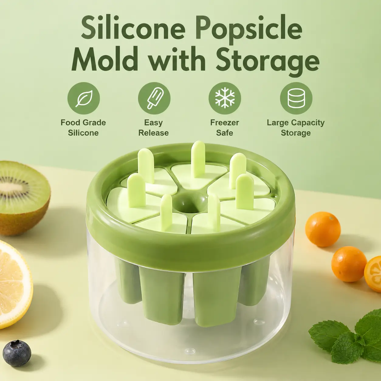 Kitchen Popsicle Mold - 1-Count 8-Large Grid Detachable Ice Pop Maker with Extra Space for Household Homemade Summer Frozen Treats, Popsicles Molds
