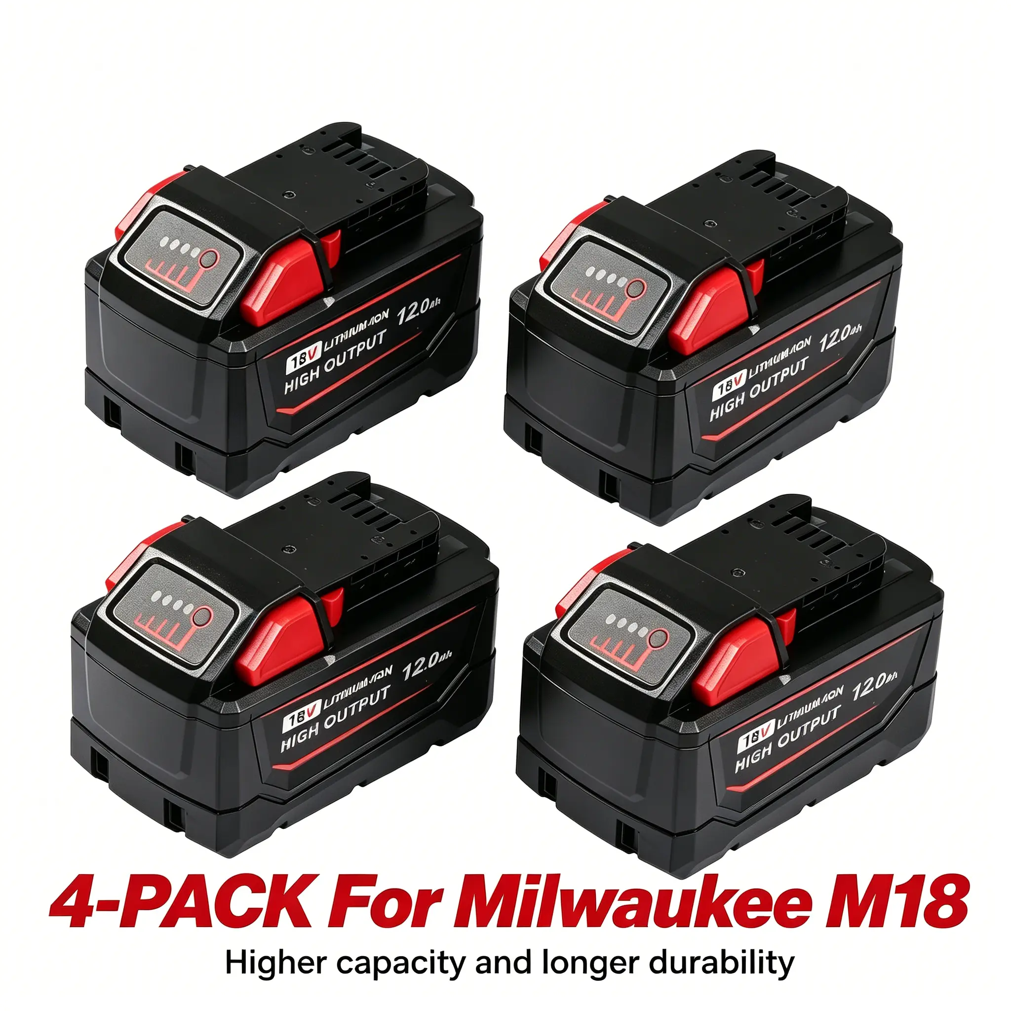 4 Pack 12.0Ah Compatible for Milwaukee M18 Battery High Output Lithium Ion Replacement for 48-11-1880 48-11-1860 48-11-1850