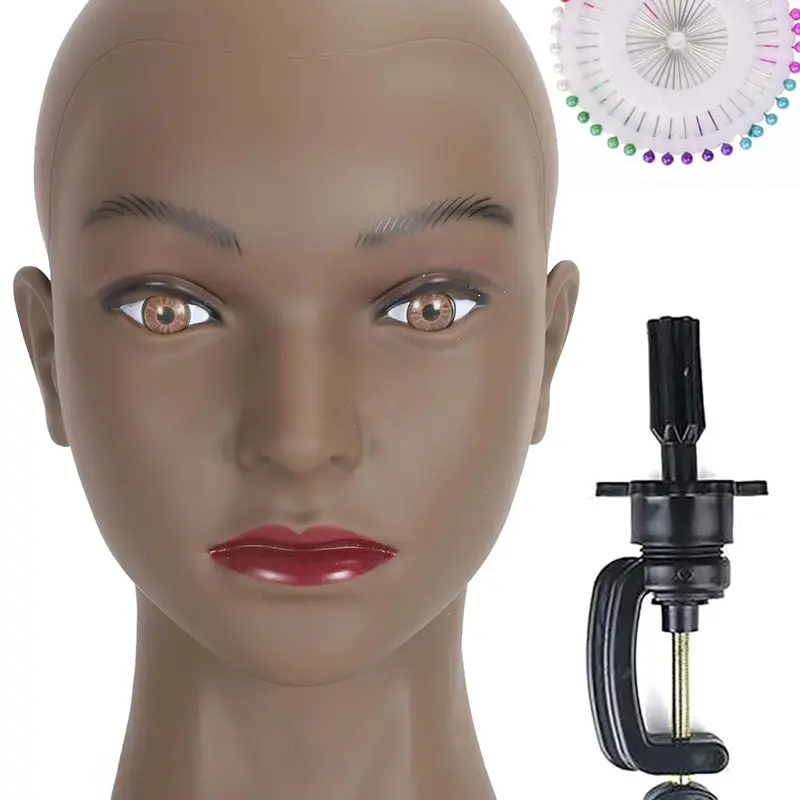 Bald Head Model, Human Body Model, PVC Material, Needle Insertable, Includes Desktop Stand, Ideal for Display & Photography, Wig Stand, Mannequin Head for Wigs, Practice Mannequin Head