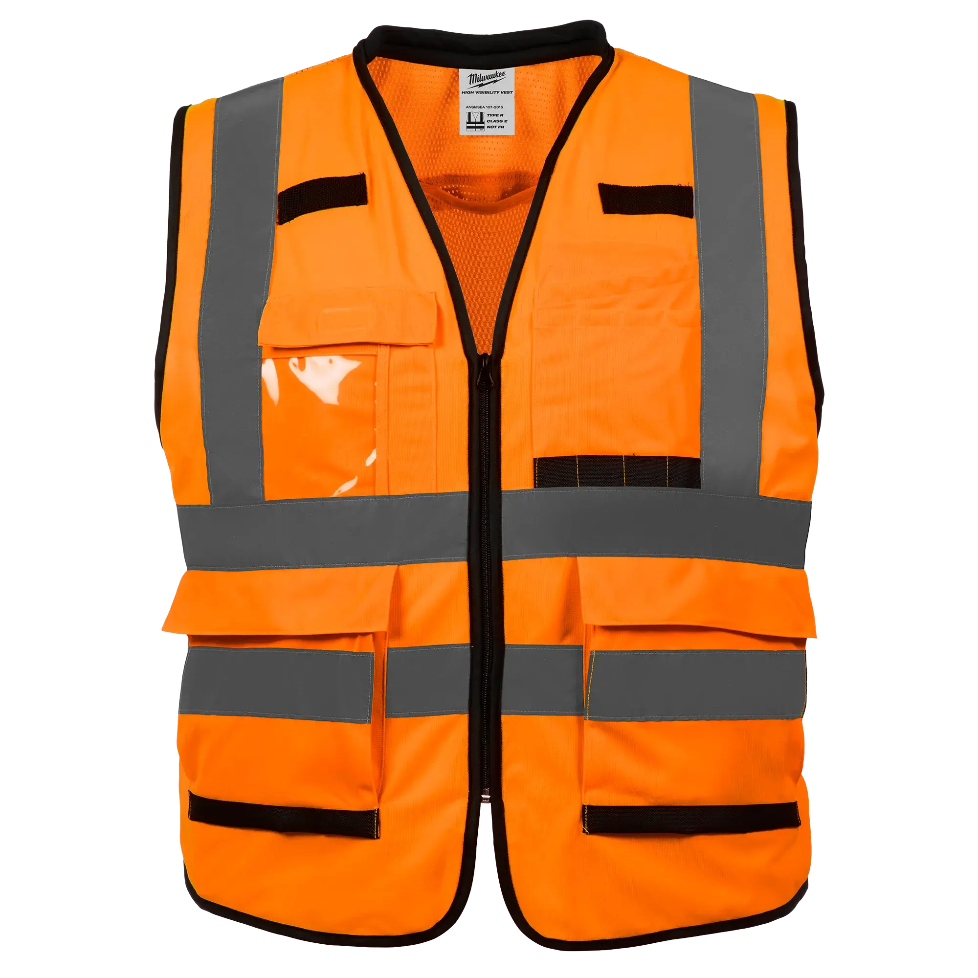 Milwaukee 48-73-5051 Class 2 High Vis Orange Performance Work Safety Vest with Reflective Strips, Multiple Pockets - S/M, High Visibility Gear for Construction Crew, Tear-Resist.