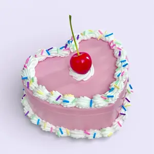 Heart Cake Custom Jewelry Box with Colorful Sprinkles and Cherry Topper Design