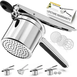 Stainless Steel Potato Ricer with 3 Interchangeable Discs Heavy Duty Potato Masher with Silicone Handle for Fluffy Mashed Potatoes Spaetzle Gnocchi Spaghetti
