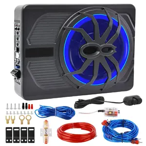 800W Under Seat Powered Car Subwoofer with Built-in Amplifier Wiring Kit High and Low Level Input Blue Ambient Lights RemoteControl (2 Speakers, 8inch Subwoofers) 2025 OutdoorUpgraded 10"1200WSlimUnderSeat PoweredCarSubwooferwith Colorful  road trip Adult