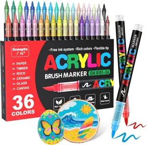 36 Soft Brush Tip Acrylic Markers Set, Paint Pens for Rock, Wood, Fabric, Canvas, Glass, DIY Crafts, Waterproof Paint Markers, Vibrant Acrylic Pens for Artists and Art Projects
