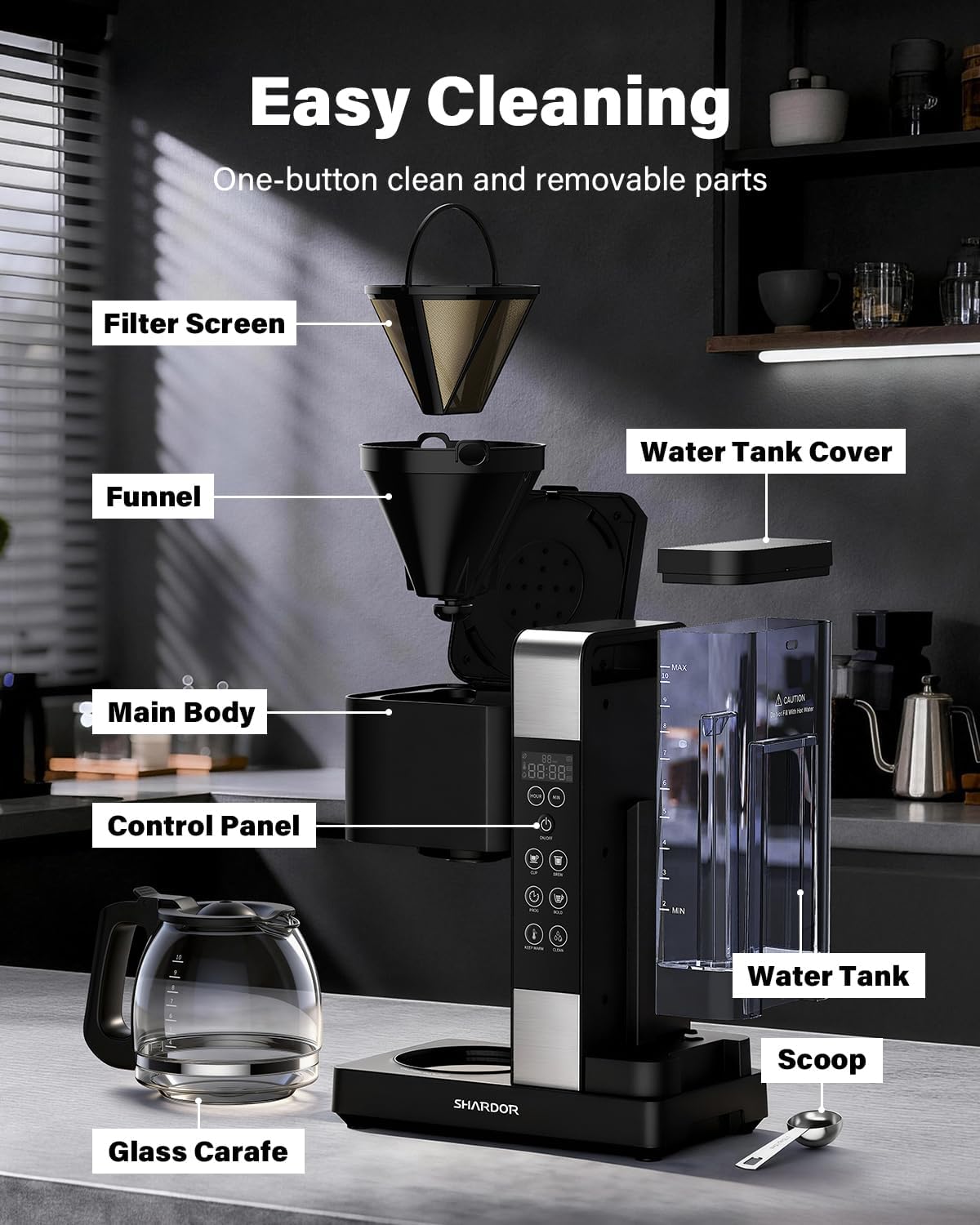 SHARDOR 10-Cup Coffee Maker, Programmable Drip Coffee Machine with 2–10 Cup Setting, Adjustable Keep-Warm Control, Removable 50oz Water Tank, Brew Strength Control & Brew Pause, Black,home essentials tiktokshopbacktoschool