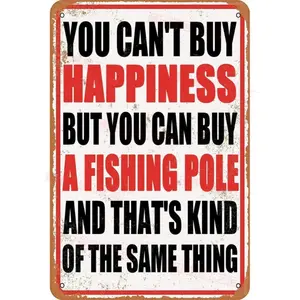 Rustic Iron Hanging Fishing Aluminum Wall Sign, 2D Flat Design, Ideal for Home, Lodge Decoration, Outdoor Wall Art