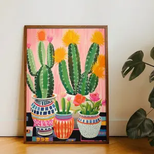 Vintage Mexican Cactus Canvas Art, Waterproof Material, Modern Latin American Wall Decor, Unframed Living Room Decoration