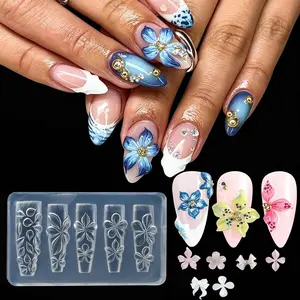 1pc Lily/Hibiscus Flower Nail Art Carving Mold, 3D Petal Silicone Template, DIY Nail Stamping Tool