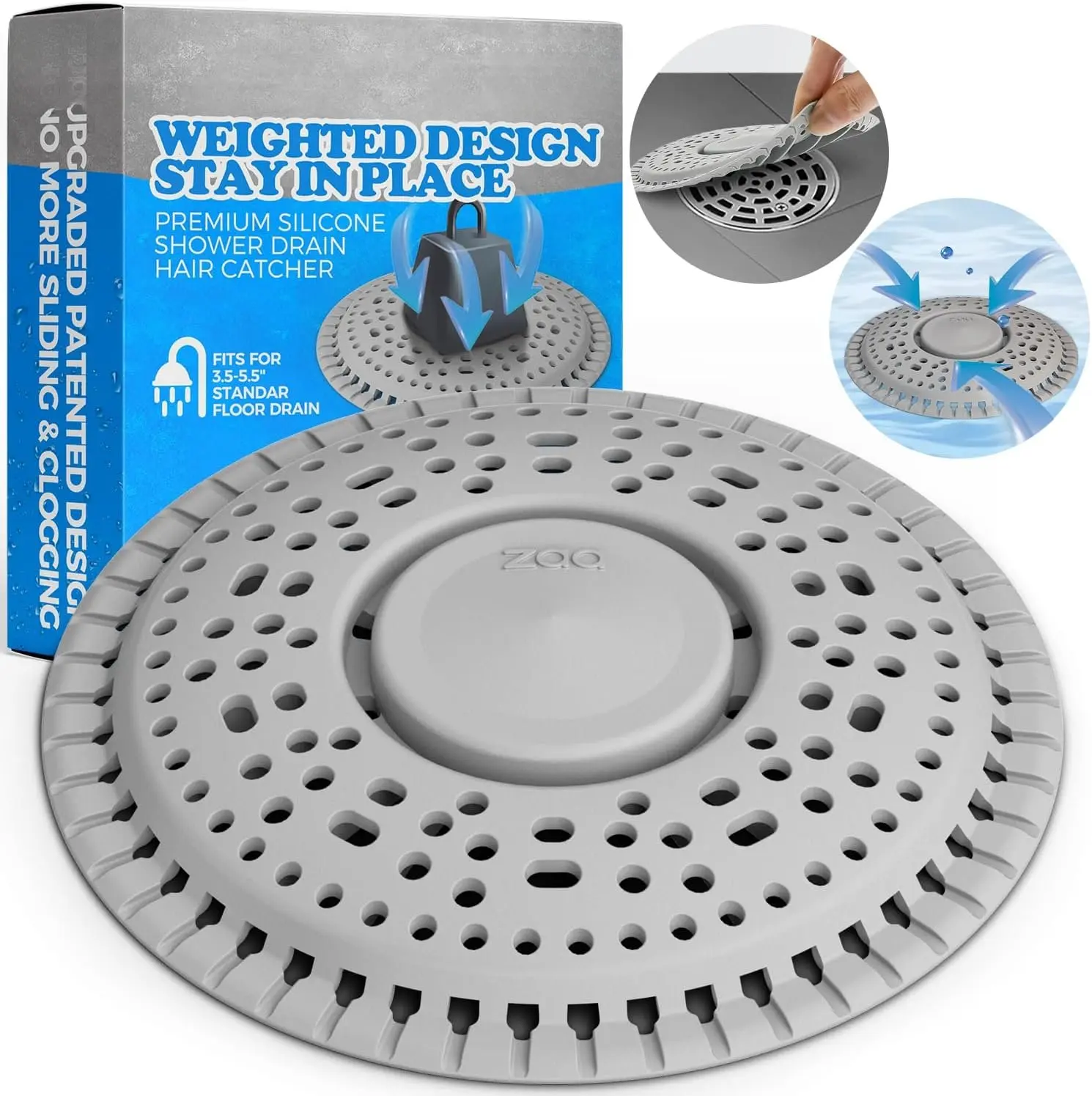 Shower Drain Hair Catcher,   Drain Protector & Shower Drain Cover for Regular Drains of Shower Room, Bathroom, Gray