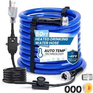 50FT Heated Water Hose for RV, Heated Drinking Water Hose Freeze Protection Down to -45F, Lead and ,  Temperature Control, Ideal for RV, Camping, and
