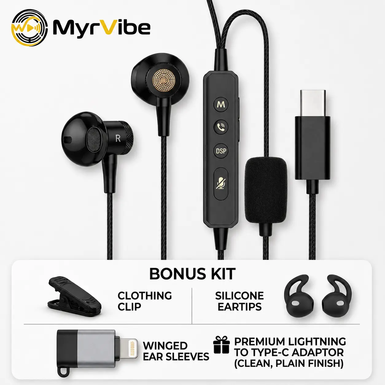 MYRVIBE Karaoke Sound Card Wired Headphones Built in In-Ear Monitoring | Voice Changer | Reverberation | Sound Card Top-notch Microphone ll Free Gift iOS Lightning Adapter