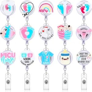 15 count Funny Nurse Badge Reel  NICU Retractable Badge Reels Cute Nurse Labor and Delivery Holders with Clip  for Christmas  RN  Doctors Teachers()