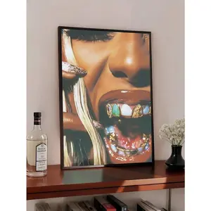 1pc Gold Grillz Printable Wall Art – Baddie Fashion Poster – Glam Vanity Or Salon Decor, Vintage Luxury Grillz Lips Poster, Choose Me, Bold Aesthetic Wall Art, Quotes Wall Art, Hip Hop Street Style Fashion, Bedroom Decor