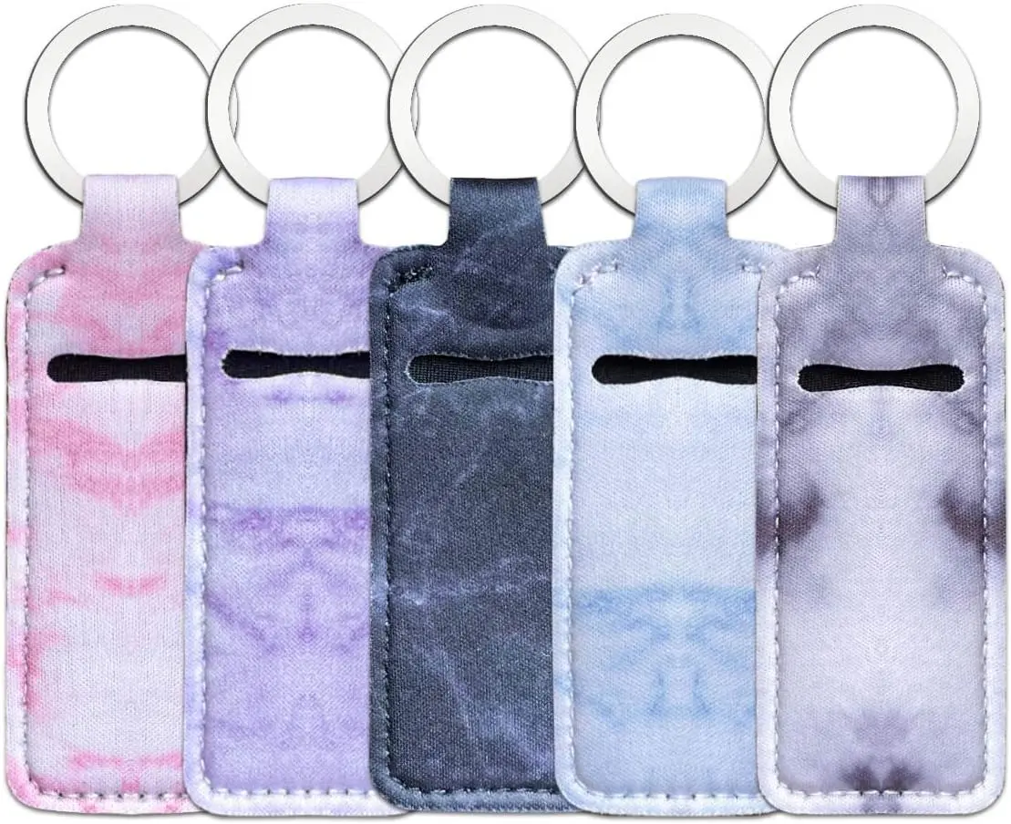 Fashion Casual Wear 5-Piece Plastic Lipstick Holder Keychain Set, Durable Neoprene with Marble Print, Portable Clip-On for Small Sized Cosmetics, Elastic Hold & Anti-Loss Grip