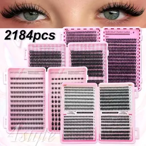 2184PCS large capacity DIY eyelash extensions with various styles of density, fluffy independent eyelash bundle extends eyelashes, thickening effect 0.07mm D curly eyelash extension dramatic eyelashes 8-16mm mixed eyelash bundle, makeup tool