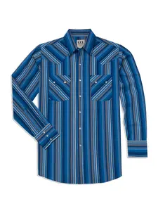 Men's Ely Cattleman Long Sleeve Textured Stripe Western Snap Shirt- Royal Blue