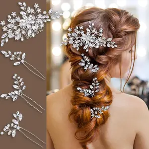 4PCS SET Wedding Hair Accessories: Bridal Headpiece with Hair Piece for Brides (Silver)