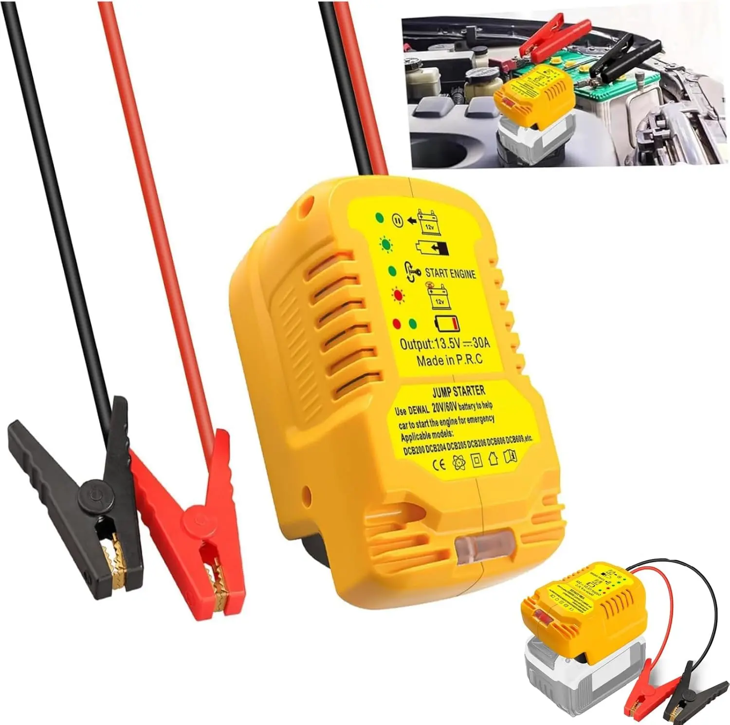 Jump Starter Adapter for Dewalt 20V 60V Battery | Automotive Car Battery Booster Jumper Cables with Adapter Power for 3.5L Gas or 6.5L Diesel Engine (No Battery)