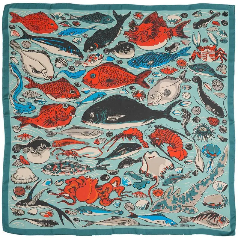 Ocean Silky Scarf | Japanese Print Marine Life Accessory