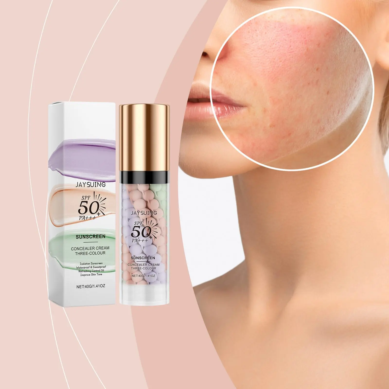 Jaysuing 3 Color Sunscreen Concealer SPF50+ PA+++,Tricolor Tone Correcting Isolation Cream Waterproof Long-Lasting Makeup Primer