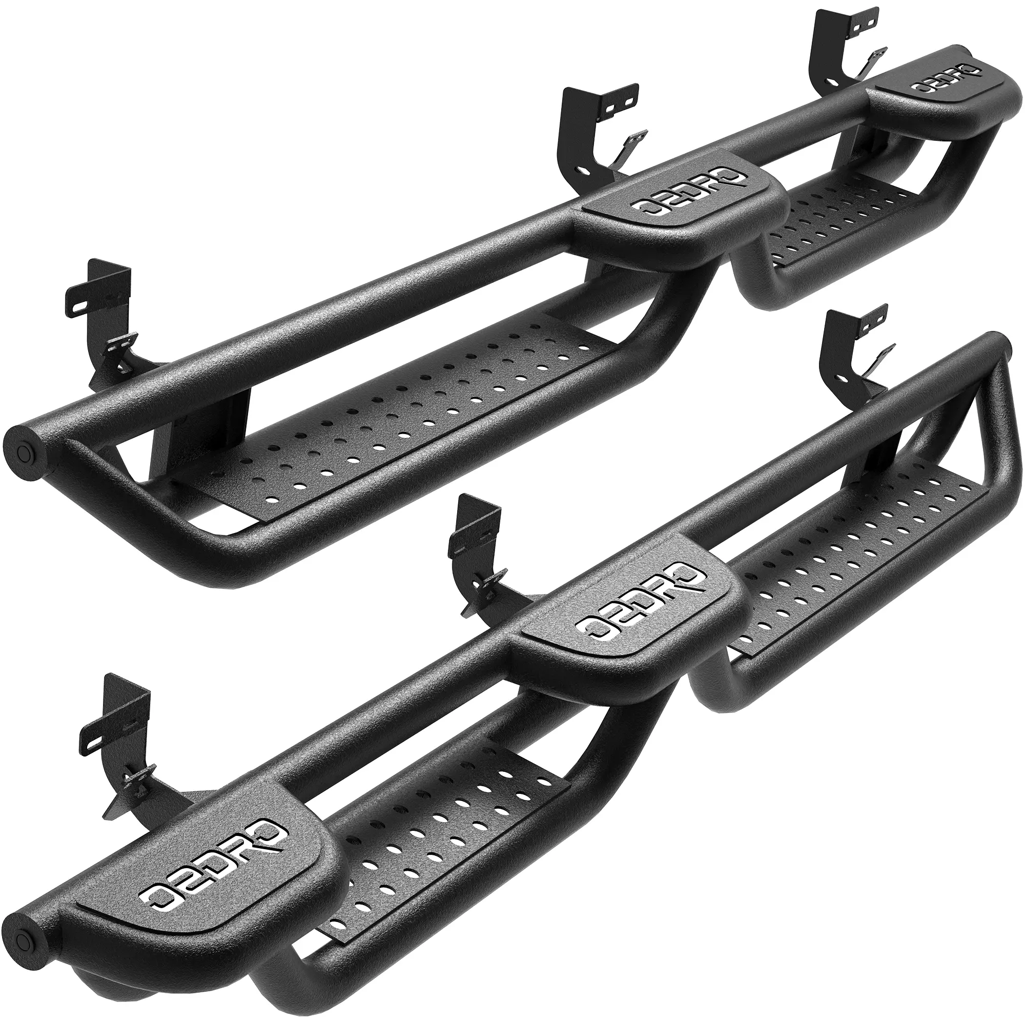 OEDRO Running Boards fits 2009-2018 Dodge Ram 1500 Crew Cab, 2019-2024 1500 Classic, 2010-2026 Ram 2500 3500, Wheel to Wheel, Bed Access Side Steps, Two Stairs Nerf Bars Black Powder Coated