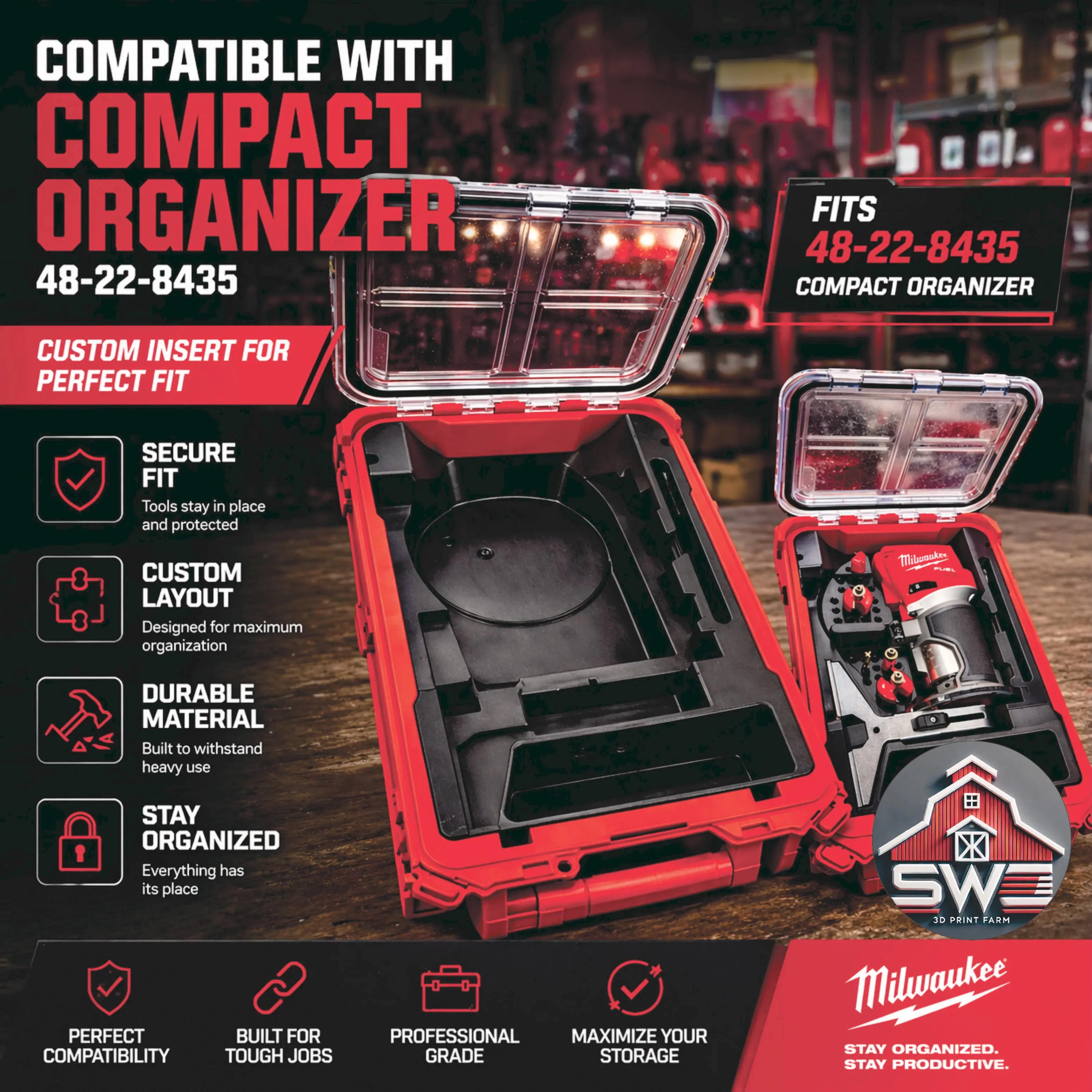 M18 FUEL Compact Router 2723-20 Insert Organizer for Milwaukee Packout 48-22-8435 Tool Box