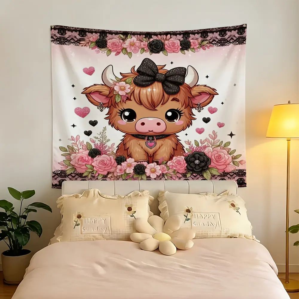 Decorative Tapestry for The Office Game Room, Featuring a Cow Pattern, with a Romantic And Elegant Theme, Illustrated in a Floral Style, Perfect for Mother'S Day. Suitable for Decorating Living Rooms, Bedrooms, Dining Rooms, Kitchens, Game Rooms