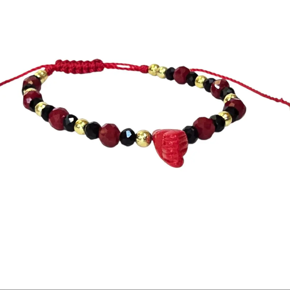Adjustable Beaded Bracelet with Red Hand Charm, Protective Anti-Envy Amulet, Unisex Fabric Bead Jewelry for Daily Wear, Negative Energy, Beading