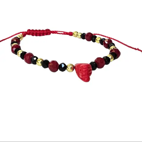 Adjustable Fabric Bead Charm Bracelet with Red Hand Charm - Unisex Lightweight Spiritual Defense Energy Bracelet, Wards Off Negative Energy, Inner Strength Boost, Daily Wear Anti-Envy Amulet, Energy Bracelets