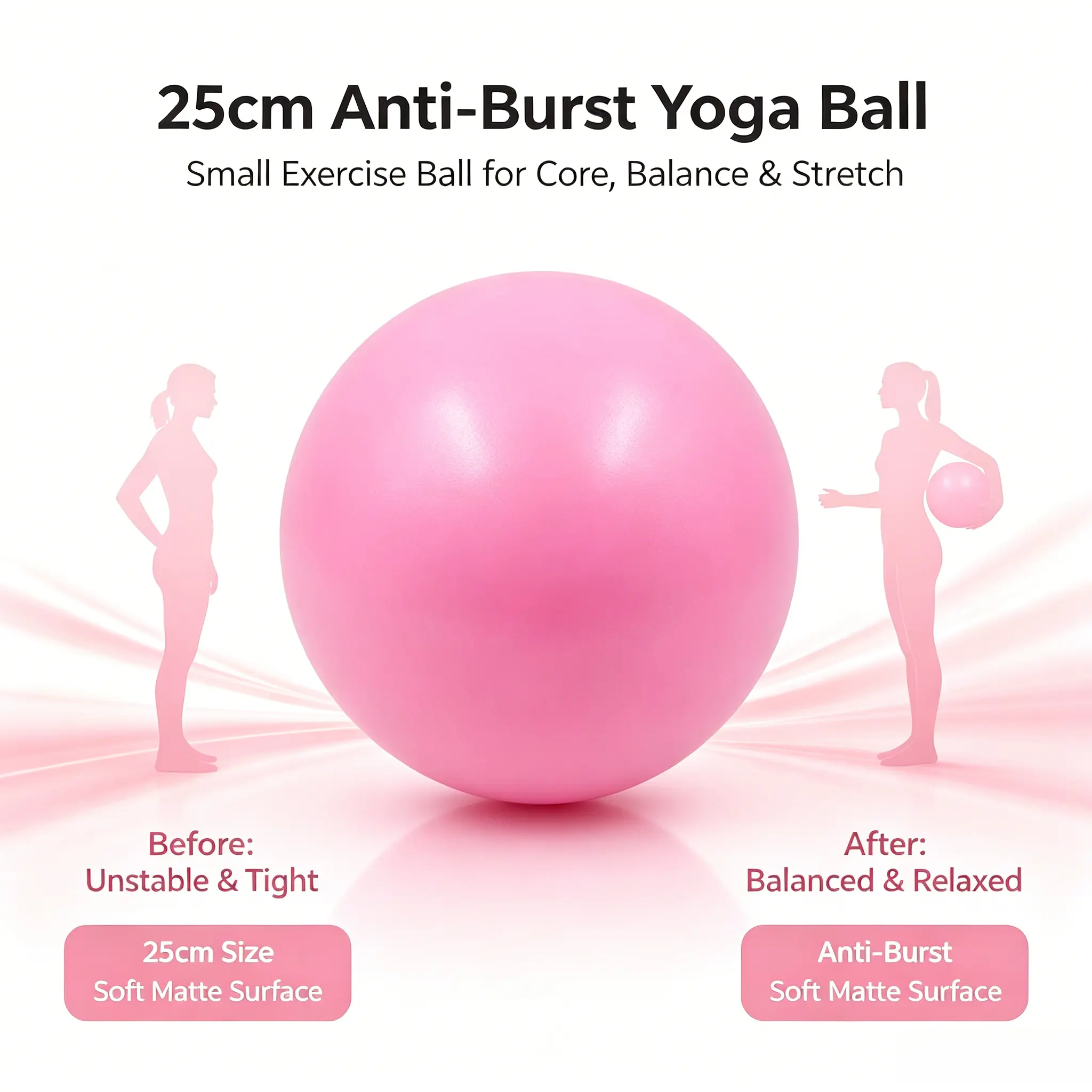 Pilates Ball, Non-Weighted Exercise Ball - Small 8" Yoga Ball for Barre, Stretching, Strength & Core Training - Workout Accessory with Mini Pump for Home Gym & Fitness Routines - 100% PVC
