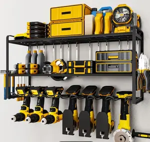 Metal Storage Rack for Tools, Wall-Mounted Drill Organizer for Garage, Heavy-Duty Tool Holder,