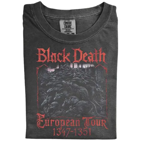 The Vintage Black Death European Tour Comfort Color, Vintage Game Shirt, Gift for Men, Gift for Women, Crew Neck T-shirt, Trending T-shirt