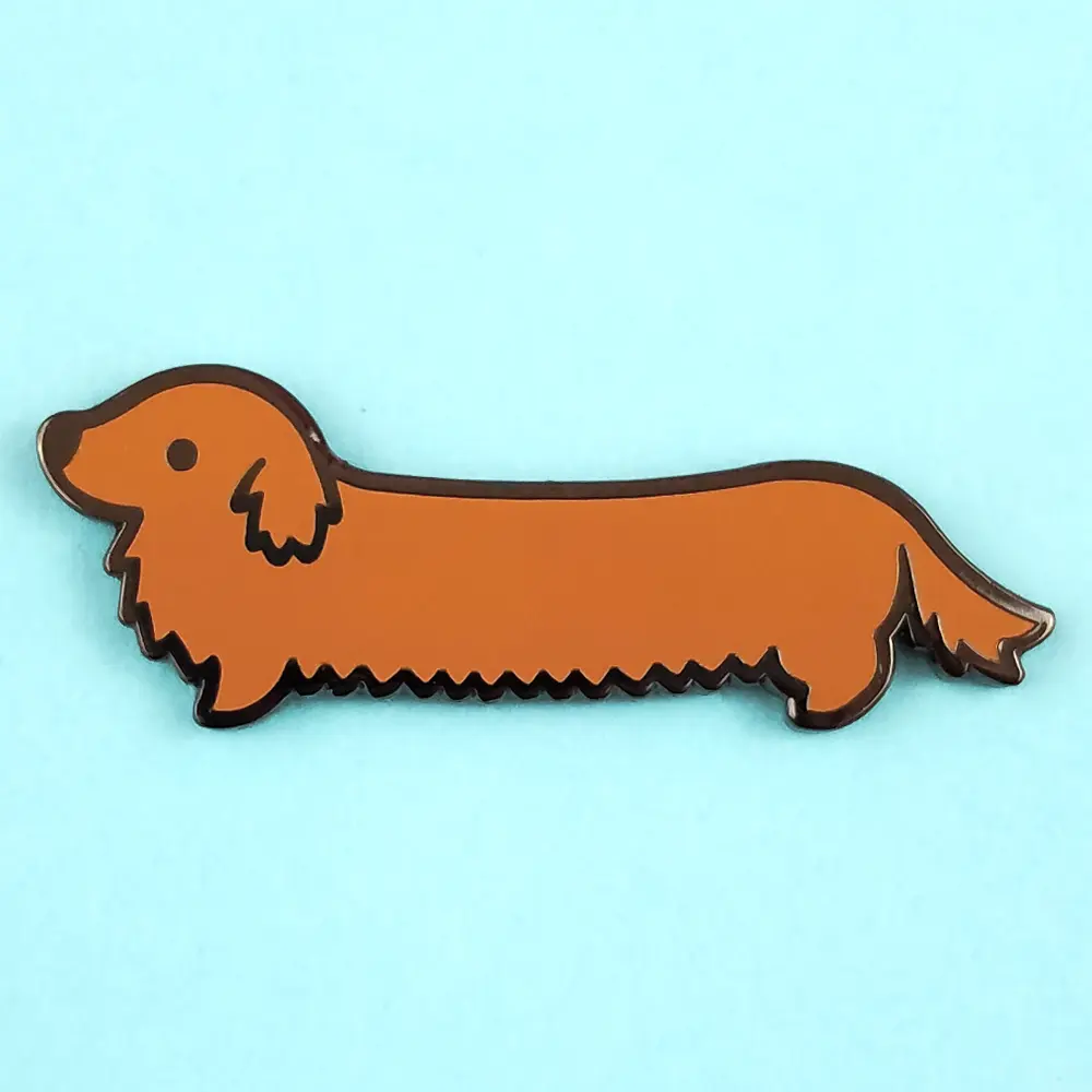 Weenie Dog Enamel Pin (Long Coat Solid Brown) - Dachshund Doxie Cute Dog Kawaii Brooch Pin