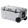 74QT Sturdy Lightweight Portable Rolling Cooler Cart - 120-Can Hold, Transport Wheels, Cup Holder, 1.57" Insulation Layer, Side Handle, Camping Equipment for Camping, Picnics, Keeps Ice for Up to 48 Hours#SohoChic