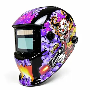 Auto Darkening Solar Powered Welding Helmet, Adjustable Shade DIN 9-13 Welder Mask Hood with Dual Arc Sensors & Test Function True Color 1/1/1/2 Optical Clarity for ARC TIG MIG Grinding Work, Lightweight Clown Graffiti Pattern Welding Protective Mask