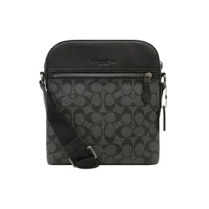COACH Houston 22 Logo-Imprinted Canvas and Leather Crossbody Bag for Men in Charcoal