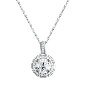 DW  Classic Halo Pendant Necklace 5A CZ Steling 925 Silver