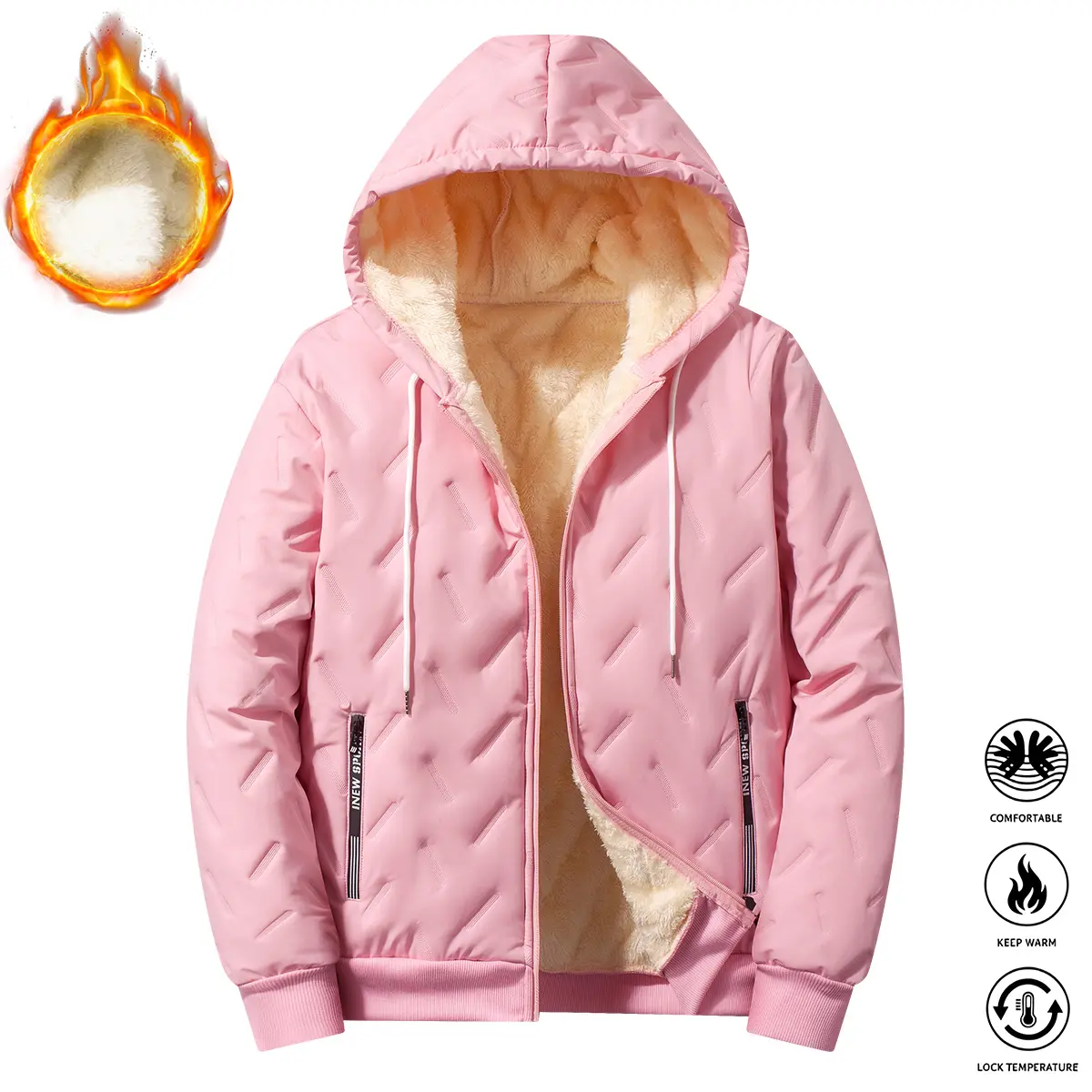 Women’s fleece-lined stand collar jacket, fully zip closure, warm and lightweight winter outerwear; casual for outdoor wear with side zipper pockets; transitional autumn/winter design that is warm and comfortable; front zipper opening; minimalist, versati