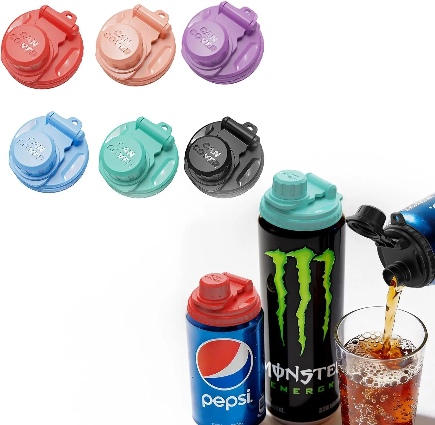 Flybok 6-Pack Reusable BPA-Free Soda Can Lids with Twist-Off Caps - Dual-Size Leak-Proof Round Covers, Drinking Accessory Fits 202/206 Cans for Soda & Beer, Preserves Beverage Taste (Multicolored)