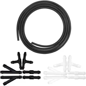 Windshield Washer Hose Kit, 4 Meter Washer Fluid Hose with 12 Pcs Hose Connectors, Rubber Wiper Fluid Tubing Kit, Connect Car Water Pump and Nozzles, Universal Auto Replacement Accessories