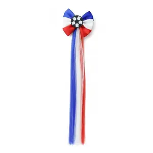 USA Colors Long Ribbon Hair Clip Soccer Fan Accessory Patriotic Summer Festival Decor 1 PCS