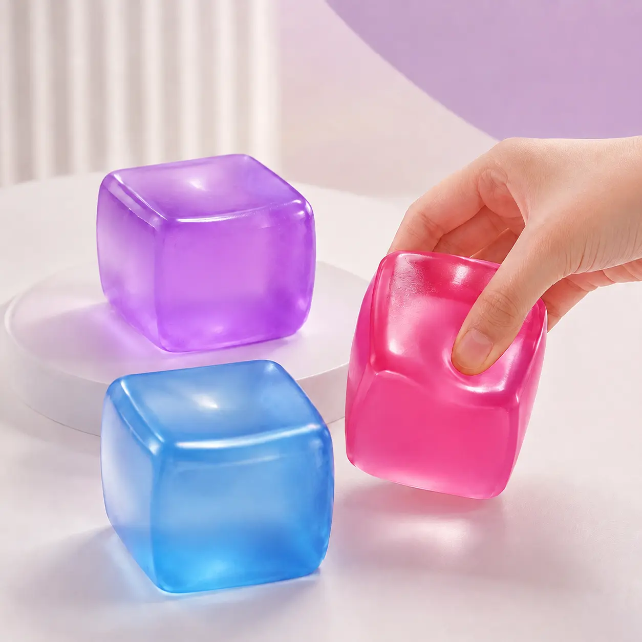 Ice Cube Squishy Toy, Soft Squeeze Fidget, Cute Stress Relief Desk Accessory, Relaxing Handheld Gift for Home, Office, Travel, Parties, Stocking Fillers and Everyday Fun, Featuring Playful Realistic Frozen Design